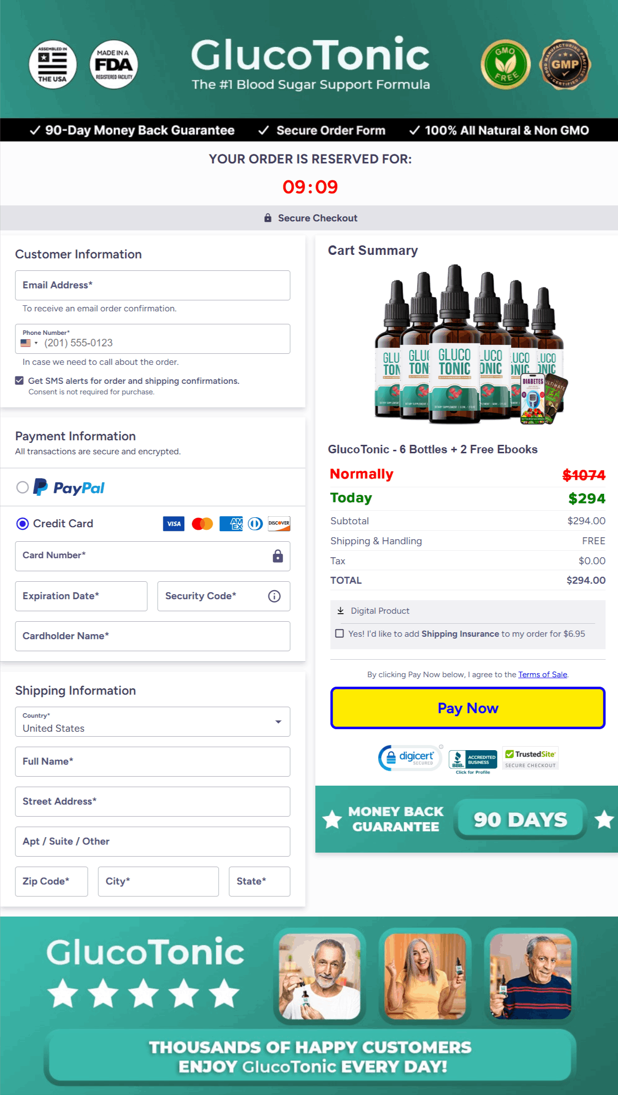 GlucoTonic Checkout page